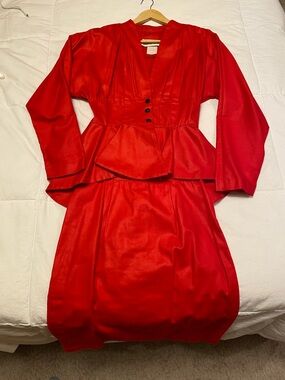 Vintage Peplum Vibrant Red 100% Cotton Dress (Size 8)